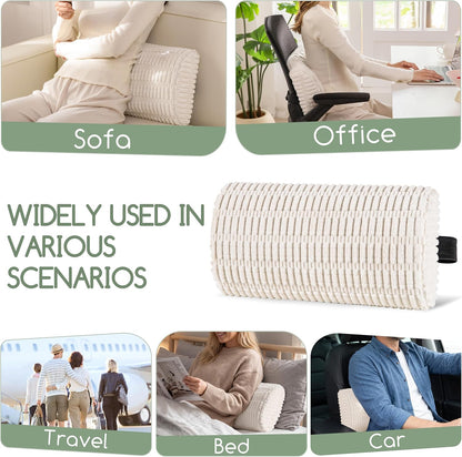 Lumbar Support Pillow for Recliner Chair/Office Chair/Couch, Memory Foam Back Support Cushion with Adjustable Strap, Recliner Cushions for Lower Back Pain Relief, Sleeping, Washable Cover, Beige