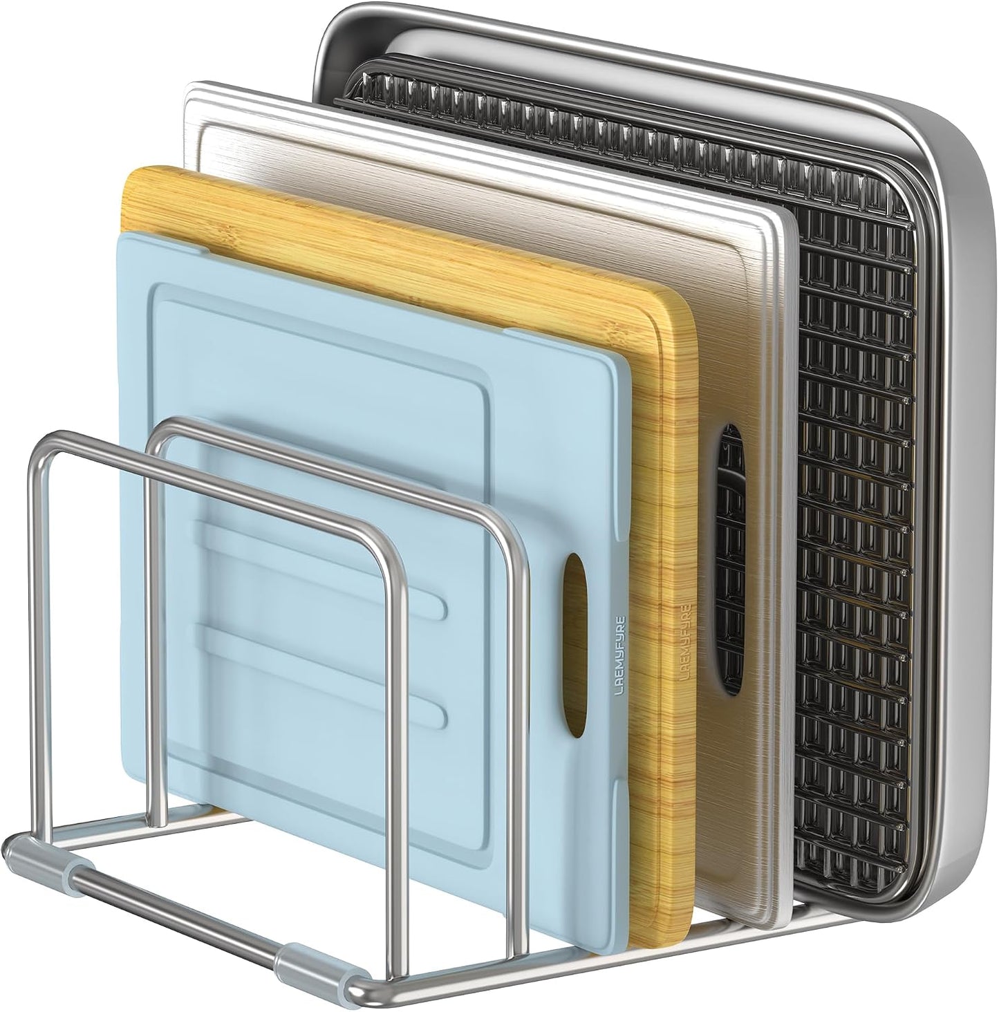 Cutting Board Holder Stand, Chopping Board Organizer Rack with 304 Stainless Steel, Cookie Sheet Storage Organizer, 1.0 & 1.2 Inch Wide Slots (1 Pack)