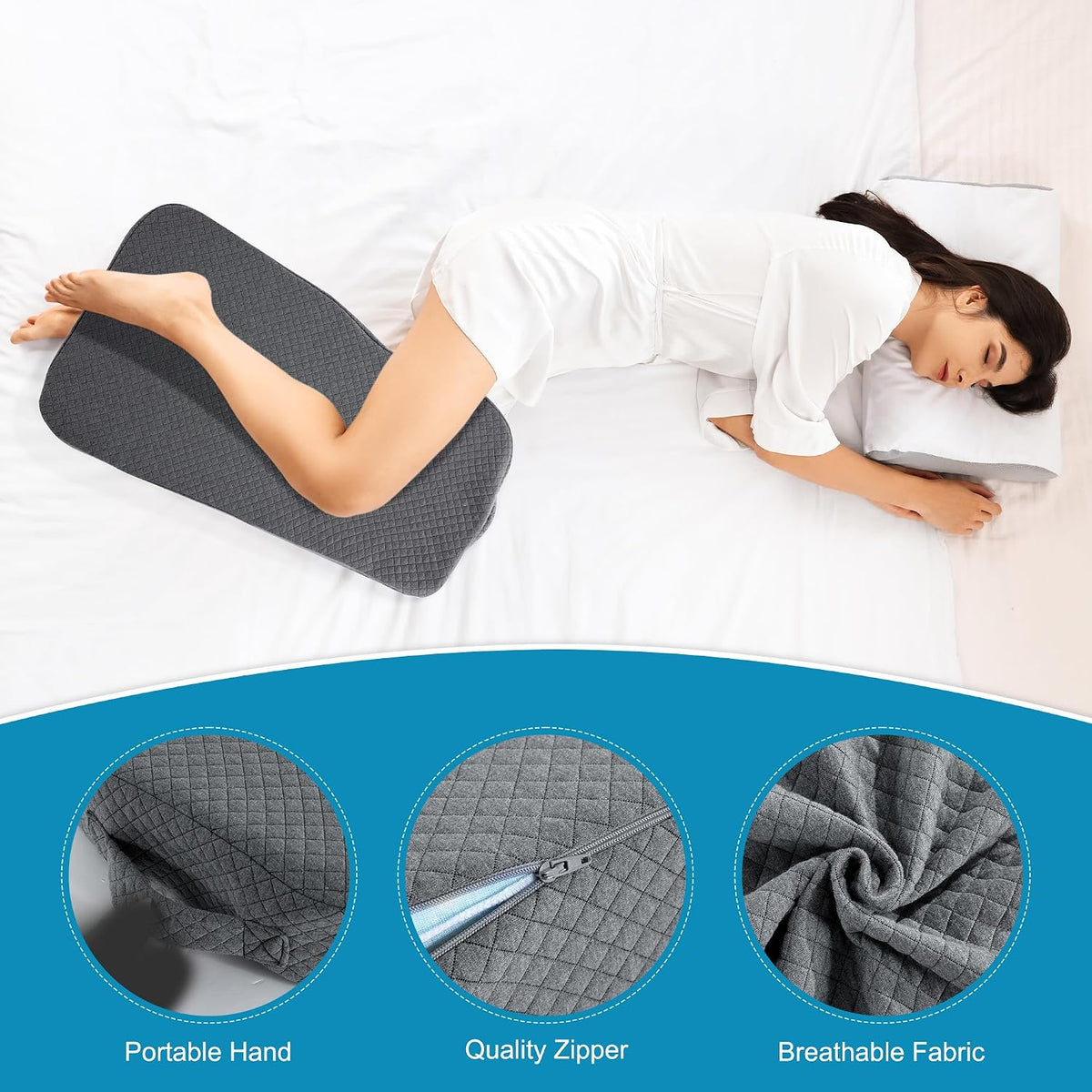 HOMBYS Memory Foam Knee Pillow for Side Sleepers, Leg Pillow for Knee, Separates The Knees for Body Alignment-Between Leg Pillow for Lower Back Pain Relief and Pregnancy Support -(18"x30"x3", White)