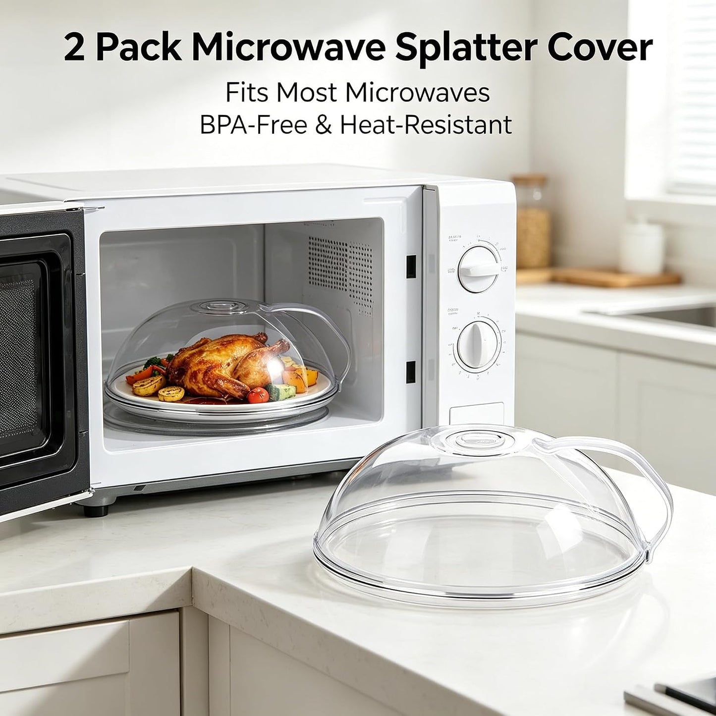 2 Pack Food Grade Microwave Splatter Cover with Handle Steam Vent | Non Toxic Microwave Splatter Covers with Steam Vents, Food Safe Microwave Lid for Kitchen Cooking Heating