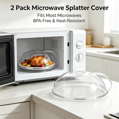 2 Pack Food Grade Microwave Splatter Cover with Handle Steam Vent | Non Toxic Microwave Splatter Covers with Steam Vents, Food Safe Microwave Lid for Kitchen Cooking Heating