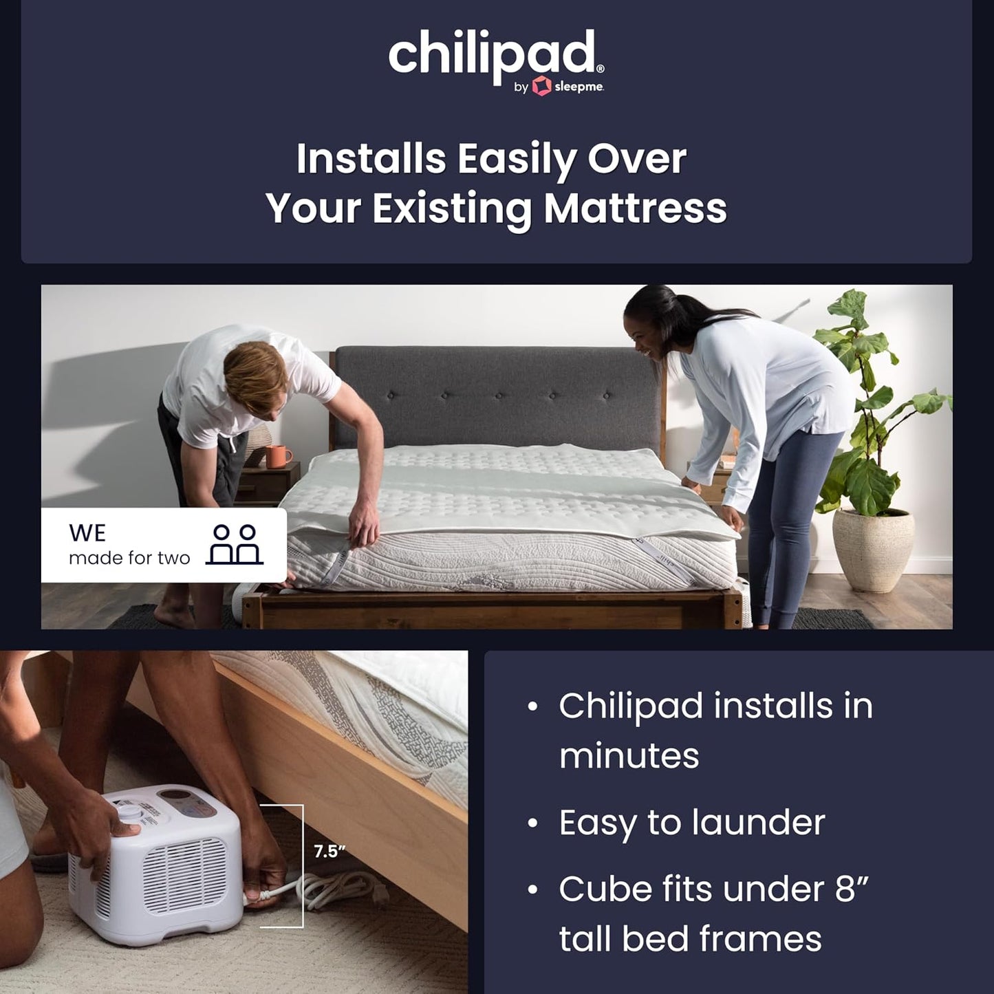 Chilipad Cube Bed Cooling System - Cooling & Heating Mattress Topper, Set Individual Bed Temperature, Cool Sleep Enhancement, Temp Range of 60-115°F, ME Half Queen Bedsize (30"W x 80"L), Model: CP500