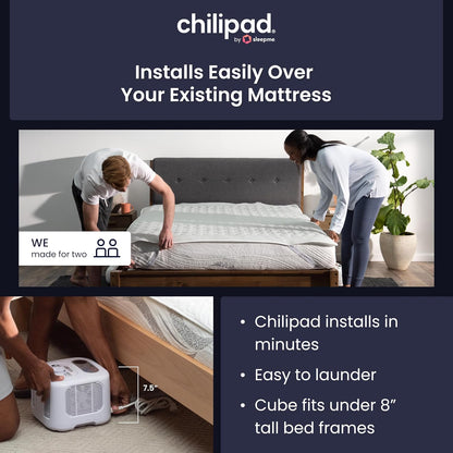Chilipad Cube Bed Cooling System - Cooling & Heating Mattress Topper, Set Individual Bed Temperature, Cool Sleep Enhancement, Temp Range of 60-115°F, ME Half Queen Bedsize (30"W x 80"L), Model: CP500