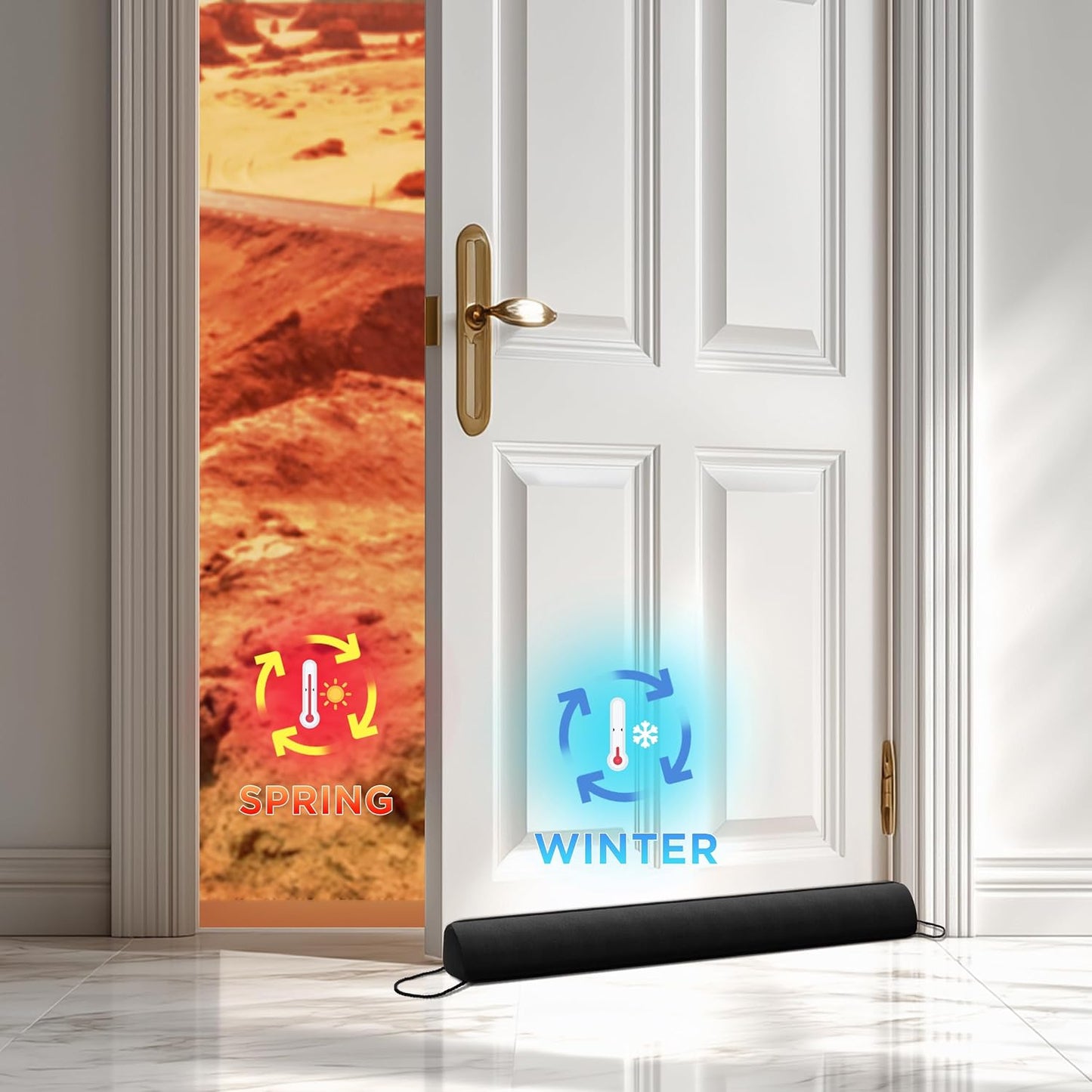 Door Draft Stopper with Removable Washable Cover, 38", Black | Weighted Gap Filler, Blocks Hot and Cold Air, All-Season Seal, Easy Install, Noise & Wind Blocker, Home Essentials