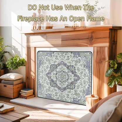 Magnetic Fireplace Cover Grey Medieval Flowers Fireplace Screen Decorative Retro Bohemian Pattern Insulation Fireplace Blocker Save Energy Fireplace Draft Stopper Covers for Living Room 39x32 Inch