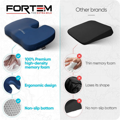 FORTEM Seat Cushion, Office Chair Cushion, Memory Foam Car Seat Cushions, Sciatica Coccyx Tailbone Pain Relief, Chair Cushions for Back Support, Sitting Pad for Gaming, Washable Cover, Non Slip