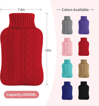 samply 2L Hot Water Bottle with Knitted Cover, Hot Water Bag, Purple