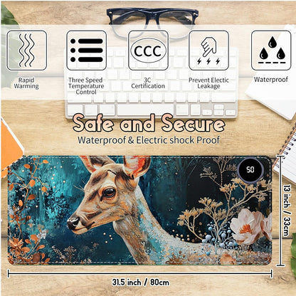 Heated Desk Pad Heated Large Mouse Pad, Electric Quickly Warm Desk Mat with 3 Levels Heating 3 Hours Auto Shut-Off, 31.5" x 13" Warm Gaming Mousepad Hand Foot Warmer, Baby Elephant