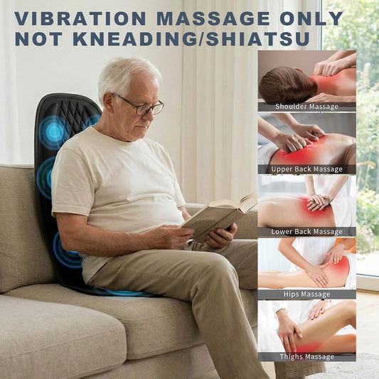 Vibration Massage Seat Cushion with Lumbar Heat, 8-Motor Back and Seat Massager Pad, Manual Lumbar Support, 9 Modes and 3 Intensities for Office Chair, Sofa and Recliner