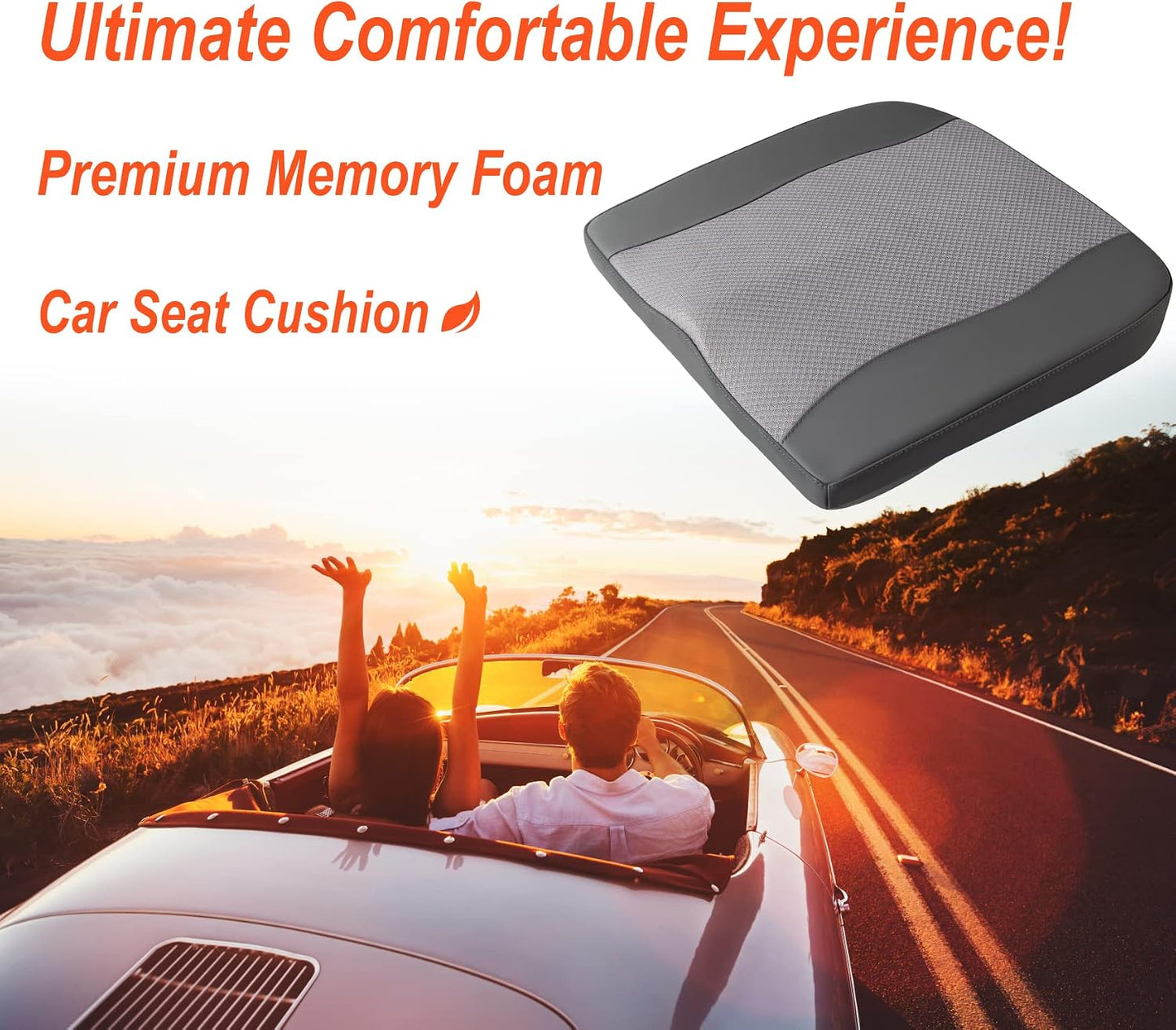 Lofty Aim Car Seat Cushion, Memory Foam Car Seat Cushions for Long Driving | Comfy Car Seat Pillow for Pain Relief, Driver Seat Cushion Adds Height, Butt Cushion for Car, Truck, Office Chair, Black