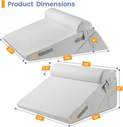 Sasttie Adjustable Wedge Pillow Set for After Surgery, Dark Grey & White | Bed Wedge Pillow Headboard with Memory Foam Neck Cushion, for Acid Reflux, Sleeping, Neck & Back Support
