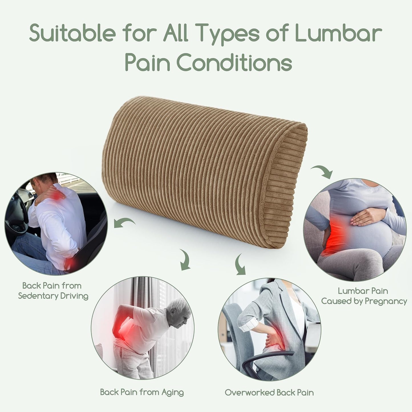 HIGOGOGO Lumbar Support Pillow for Recliner Chair/Accent Chair/Couch, Memory Foam Back Support Cushion for Elderly, Recliner Cushions for Back Rest, Pain Relief, Reading, Washable Cover, Brown