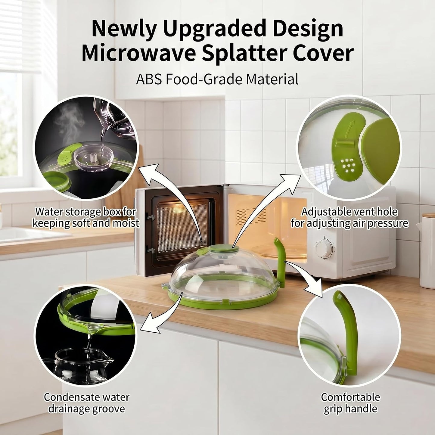 Microwave Splatter Cover with Water Steamer and Vent Hole, BPA-Free, 11.22" | Microwave Cover for Food, Plastic Splatter Guard for Microwave to Keeps Food Soft and Moist and Microwave Clean and Tidy