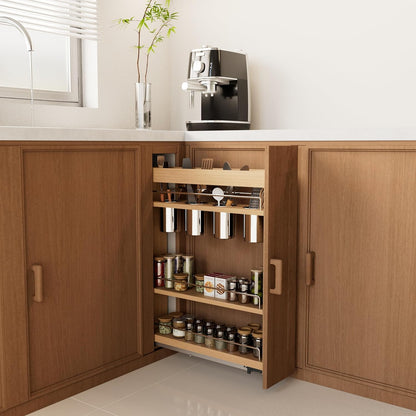 DINDON Pull Out Spice Rack Organizer for Cabinet, (5" W x 21.9" D x 25.2" H) Multi-Use Wood Pull Out Cabinet Organizer Slide Out Shelf Cabinet Storage for Kitchen, Pantry Organization