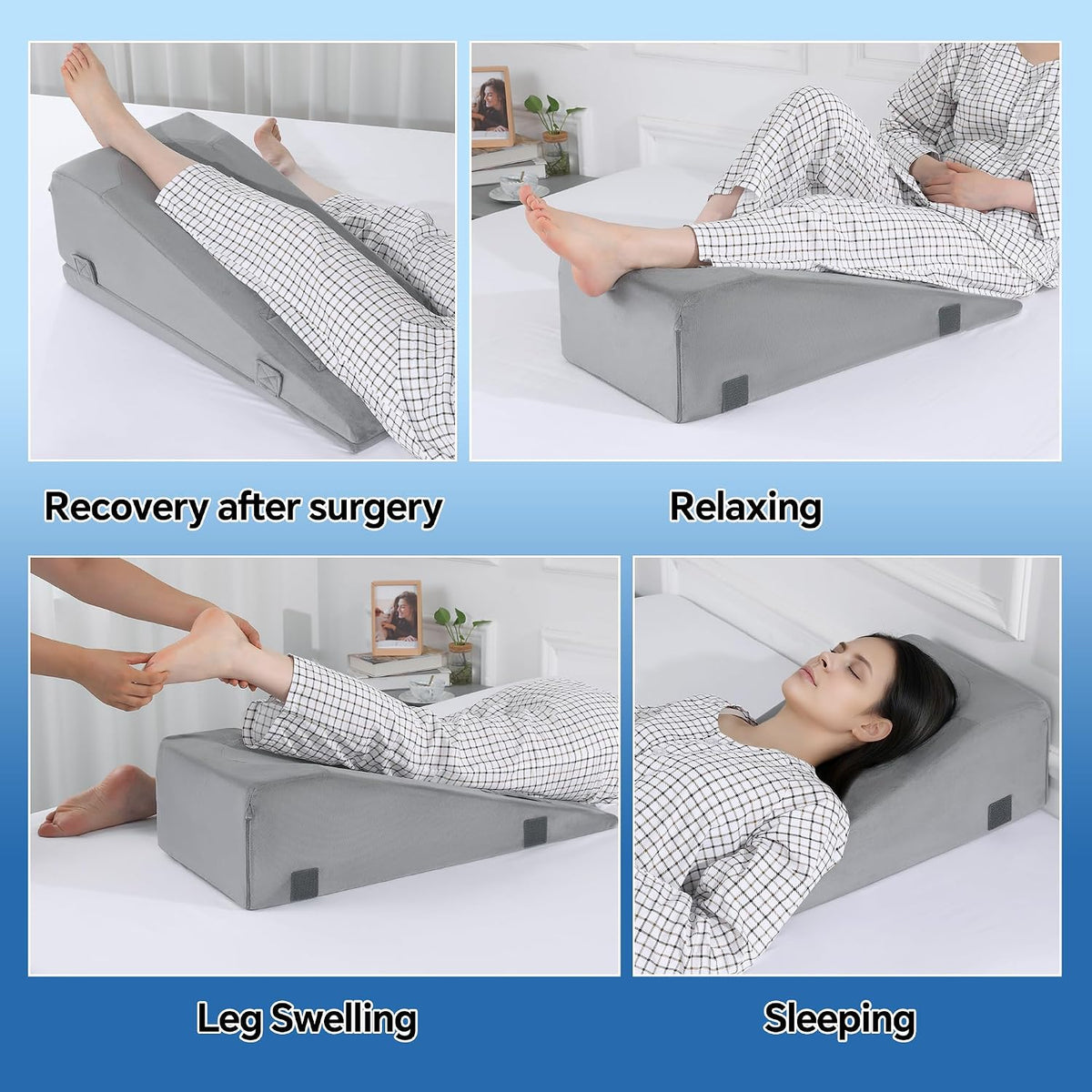 HOMBYS Leg Elevation Pillows for After Surgery, 2-in-1 Wedge Pillow with Leg Lifter for Hip Ankle Pain Relief, Adjustable Height Knee Surgery Recovery Equipment to Elevate Foot (Gray)