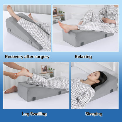 HOMBYS Leg Elevation Pillows for After Surgery, 2-in-1 Wedge Pillow with Leg Lifter for Hip Ankle Pain Relief, Adjustable Height Knee Surgery Recovery Equipment to Elevate Foot (Gray)
