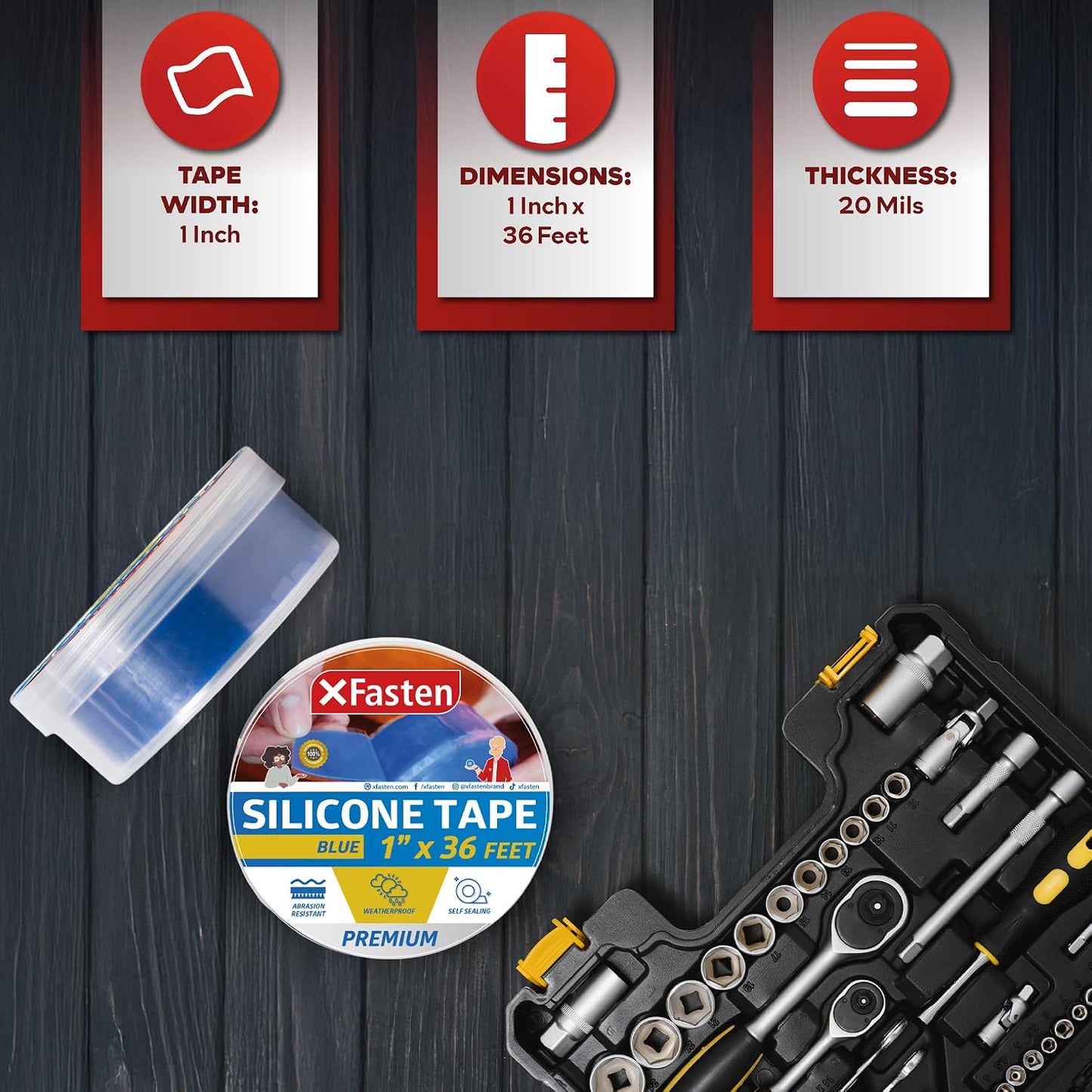 XFasten Self Fusing Silicone Tape Waterproof – 1" x 36 Feet Black, Self Amalgamating Tape, Silicone Rubber for Plumbing, Sealing Pipes, Hose Repair, Outdoor Coax and Electrical Cables – Weatherproof