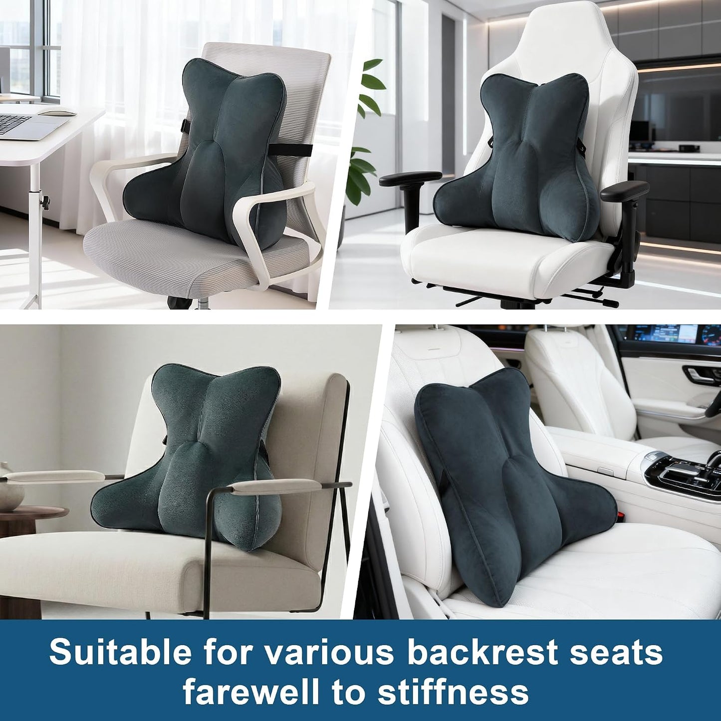 Lumbar Support Pillow(Pat. Pend) – Multi-Functional Ergonomic Back Cushion for Sofa Chair, Car Seat & Sofa, Reading Pillow with Firm Multi-Zone Support to Relieve Lower Back Pain, Misty White