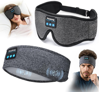 2-Pack Sleep Headphones & 3D Sleep Mask Set, Sleep Headband Headphone & Wireless Eye Mask with Ultra-Thin Speakers for Side Sleepers, Idea for Running, Workout, Insomniac, Travel, Meditation