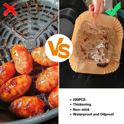 200Pcs Air Fryer Disposable Paper Liner, Round Non-Stick Air Fryer Liners Parchment Paper for Baking Roasting Microwave Oven (6.3 inch)