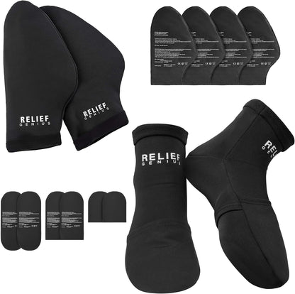 Relief Genius Cold Therapy Socks with Reusable Gel ice Packs - Achieve Relief from Sprains, Muscle Pain, Bruises, Swelling, Edema, Chemotherapy, Arthritis, Post Partum Foot (Black, Large)