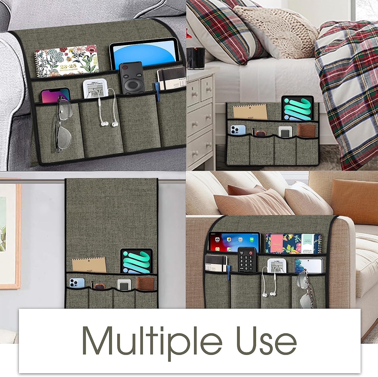 Joywell Remote Caddy Couch Remote Control Holder for Recliner Sofa Armrest Organizer Non Slip Arm Chair Caddie with 6 Pocket Storage for Magazine, Tablet, Phone, iPad, Black