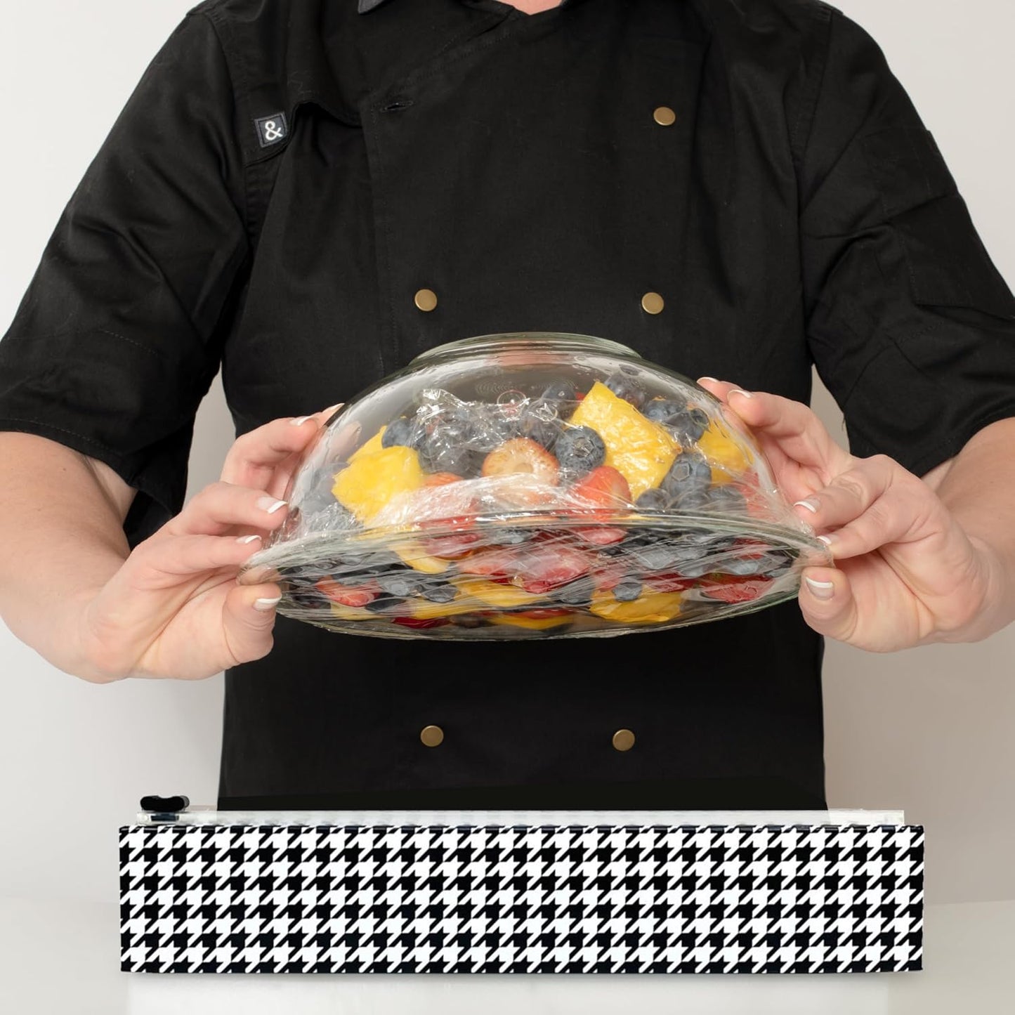 Chicwrap Veggies Refillable Plastic Wrap Dispenser - Includes One 12" x 250' Roll of Professional Grade Plastic Wrap - BPA Free and Kosher Certified - Reusable Dispenser w/Slide Cutter | Reusable Plastic Wrap Dispenser with Four Non-Slip Rubber Feet and
