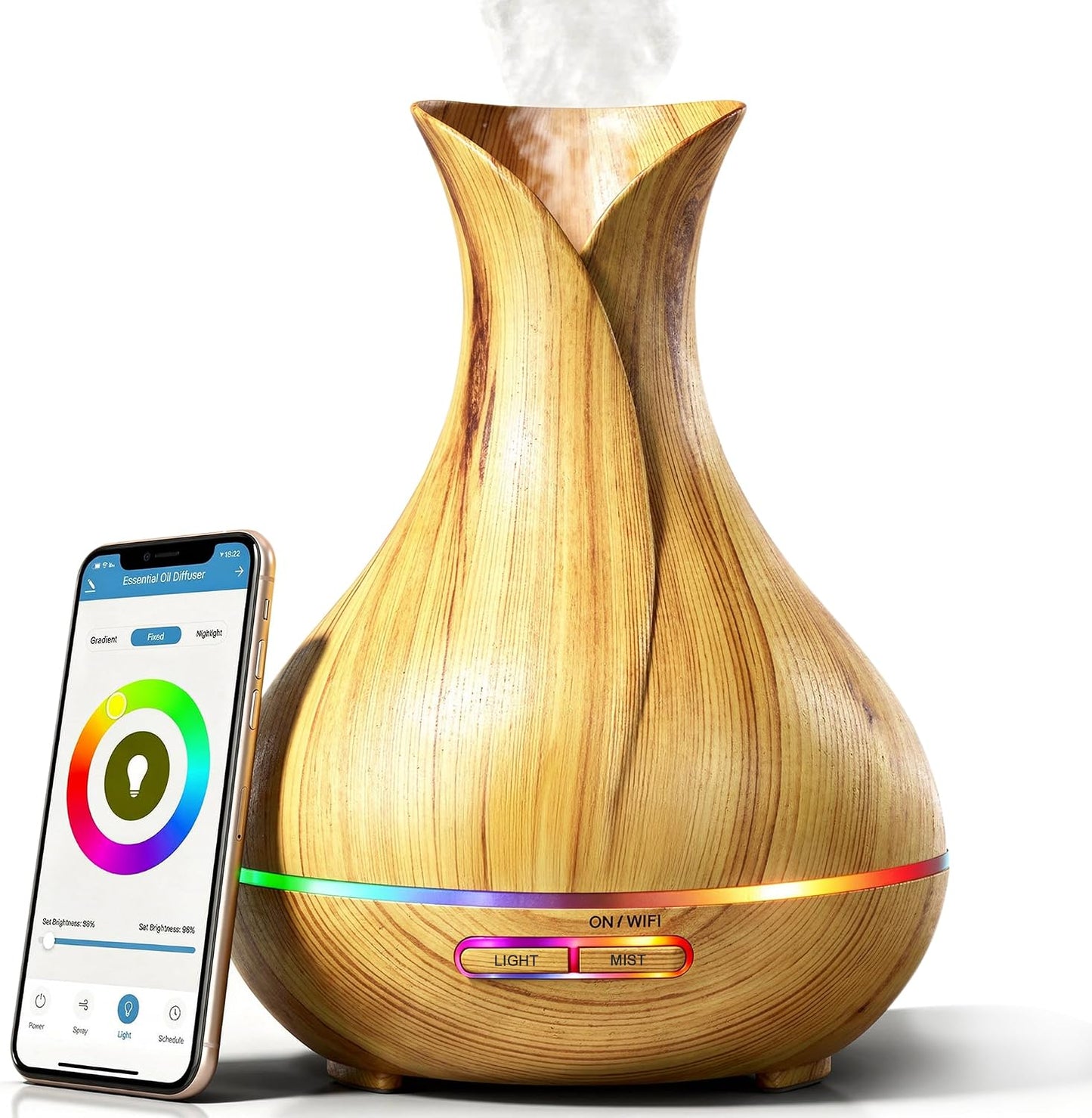 Sierra Modern Home Smart WiFi Humidifier - Aromatherapy Essential Oil Diffusers with App Control & Voice Control - Works with Alexa & Google Home - 400ml Ultrasonic Diffuser & Humidifier - Dark Brown