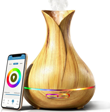 Sierra Modern Home Smart WiFi Humidifier - Aromatherapy Essential Oil Diffusers with App Control & Voice Control - Works with Alexa & Google Home - 400ml Ultrasonic Diffuser & Humidifier - Dark Brown