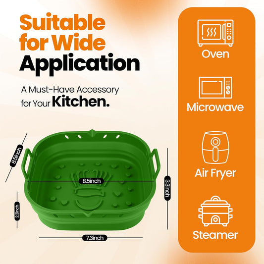 Platinum Silicone Air Fryer Liners Reusable Square-Extra Strong-Easy to Clean Air Fryer basket for Oven Microwave Accessories - BPA Free - Food Safe Pot for 5.8QT to 8 QT - 9 Inch