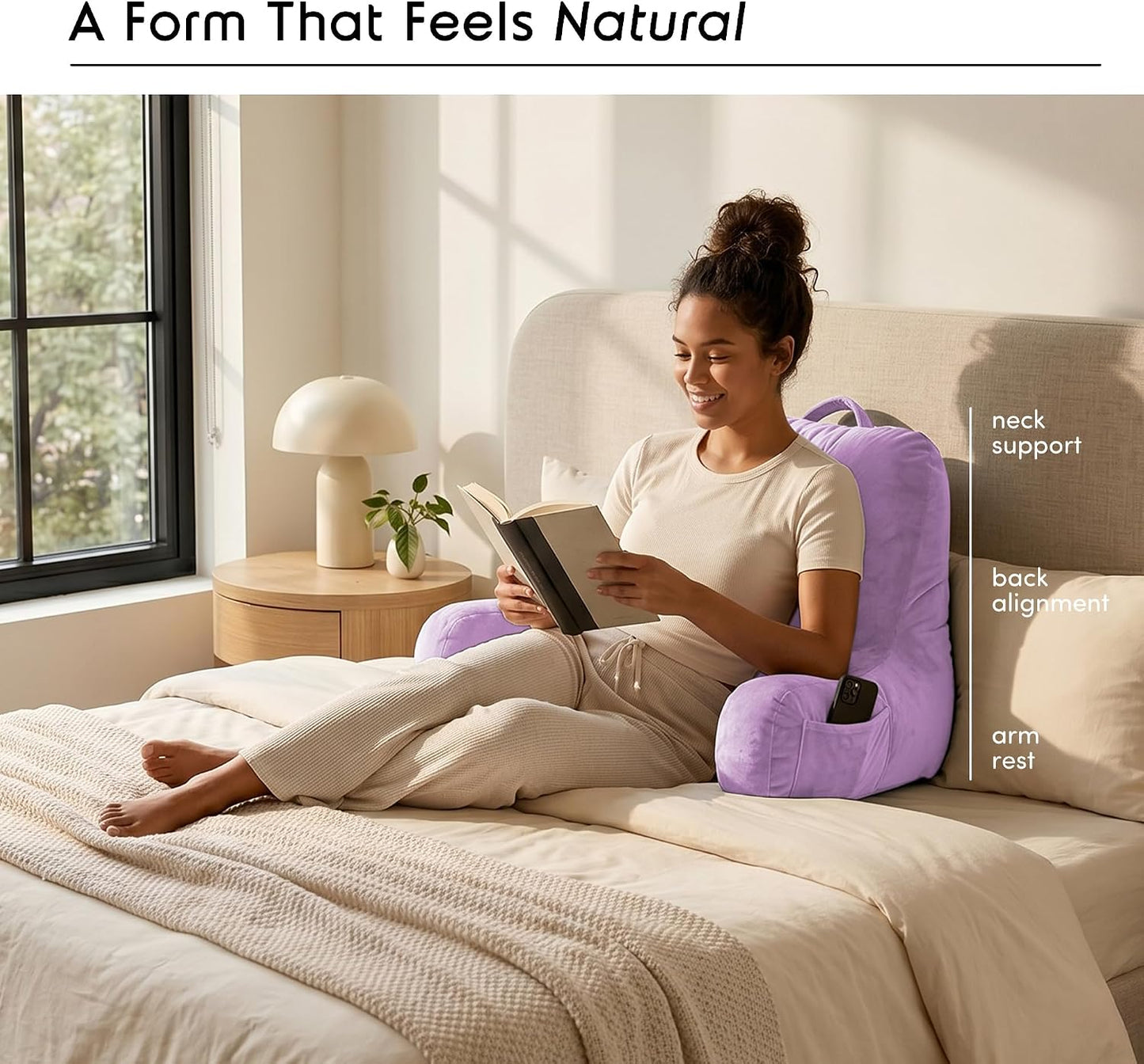 Nestl Reading Pillow with Shredded Memory Foam, Designed for Sitting Up in Bed and Couch, Back and Arms Adjustable Support for Adult & Teens Backrest Pillows for Reading, with Washable Cover Dark Grey