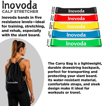 Calf Stretch Board I Slant Board For Calf Stretching & Calf Raise Block for Relief of Plantar Fasciitis, Achilles Tendonitis & Calf Tightness | Calf Stretcher with 5 Resistance Bands & Carry Bag I Ankle Balance Board & Ankle Exerciser Strengthener