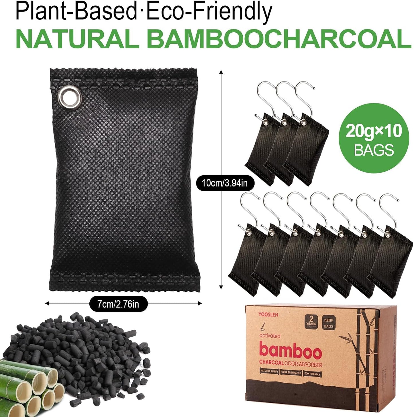 Activated Charcoal Odor Absorber, 10 Pack Natural Shoe Odor Eliminator, Bamboo Charcoal Air Purifying Bags, Sneaker Deodorizer and Moisture Absorbers for Clean Footwear, Shoe Odor Remover