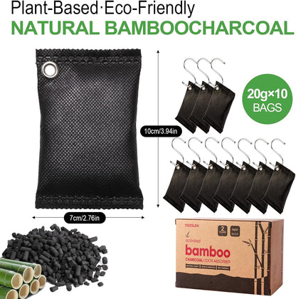 Activated Charcoal Odor Absorber, 10 Pack Natural Shoe Odor Eliminator, Bamboo Charcoal Air Purifying Bags, Sneaker Deodorizer and Moisture Absorbers for Clean Footwear, Shoe Odor Remover