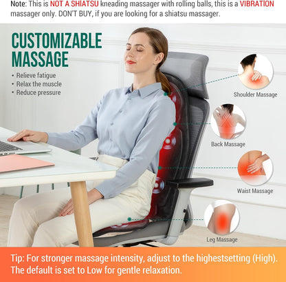 Snailax Vibration Massage Seat Cushion with Heat, 6 Vibration Motors, 6 Massage Modes, Heated Massage Chair Pad for Office Chair, Home Recliner & Desk Chair, Back & Seat Massager with Remote