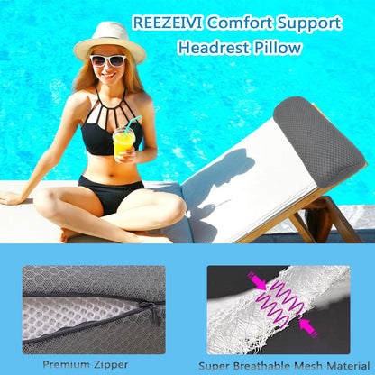 1 Pack Headrest Pillow for Patio Chaise Lounge,Recliner,Beach Chair,Gray | Resilient 3D mesh pillow with removable washable cover, adjustable elastic strap, ergonomic support, lightweight portable