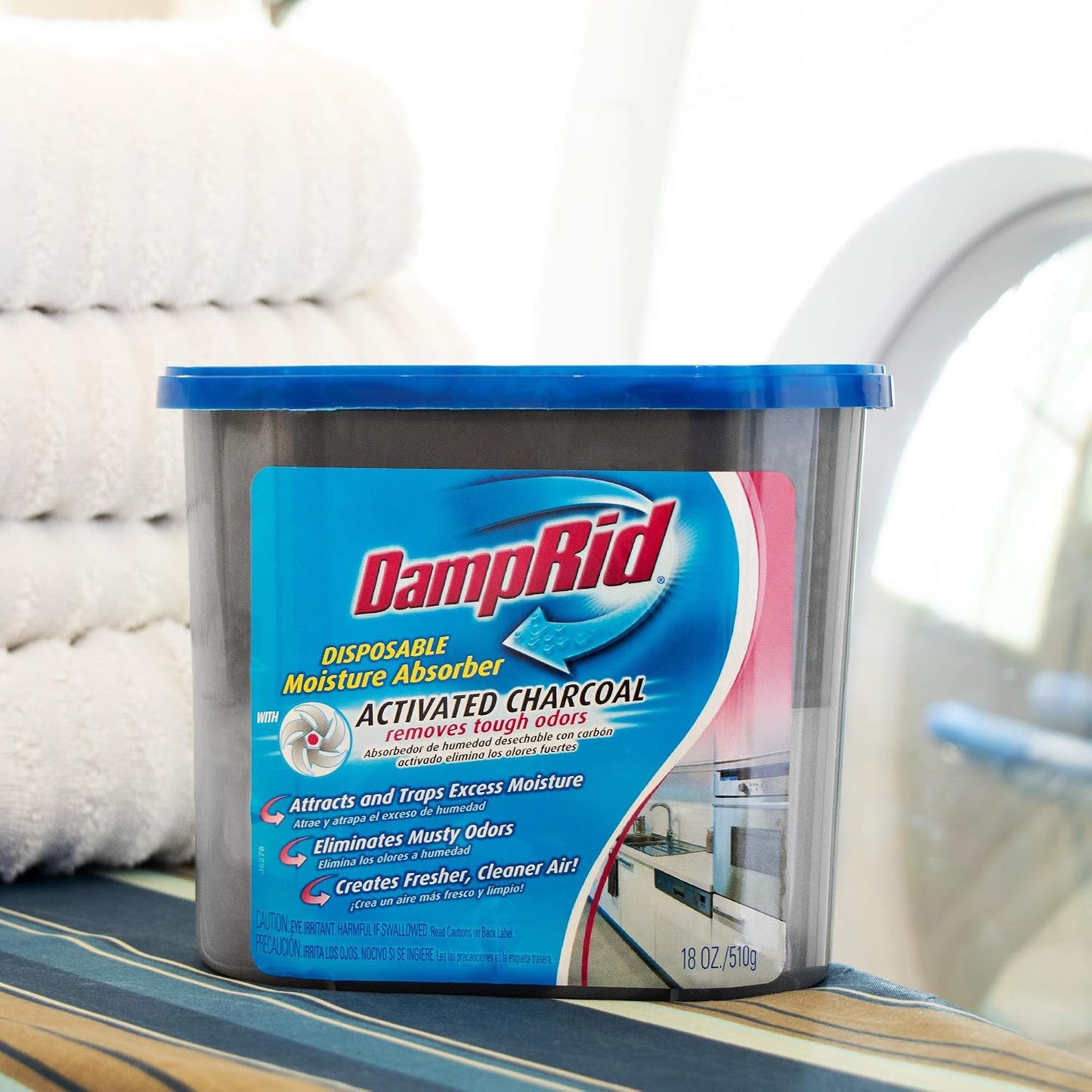 DampRid Fragrance Free Disposable Moisture Absorber & Odor Remover with Activated Charcoal, 18 oz., 3 Pack, Lasts Up To 60 Days, No Electricity Required