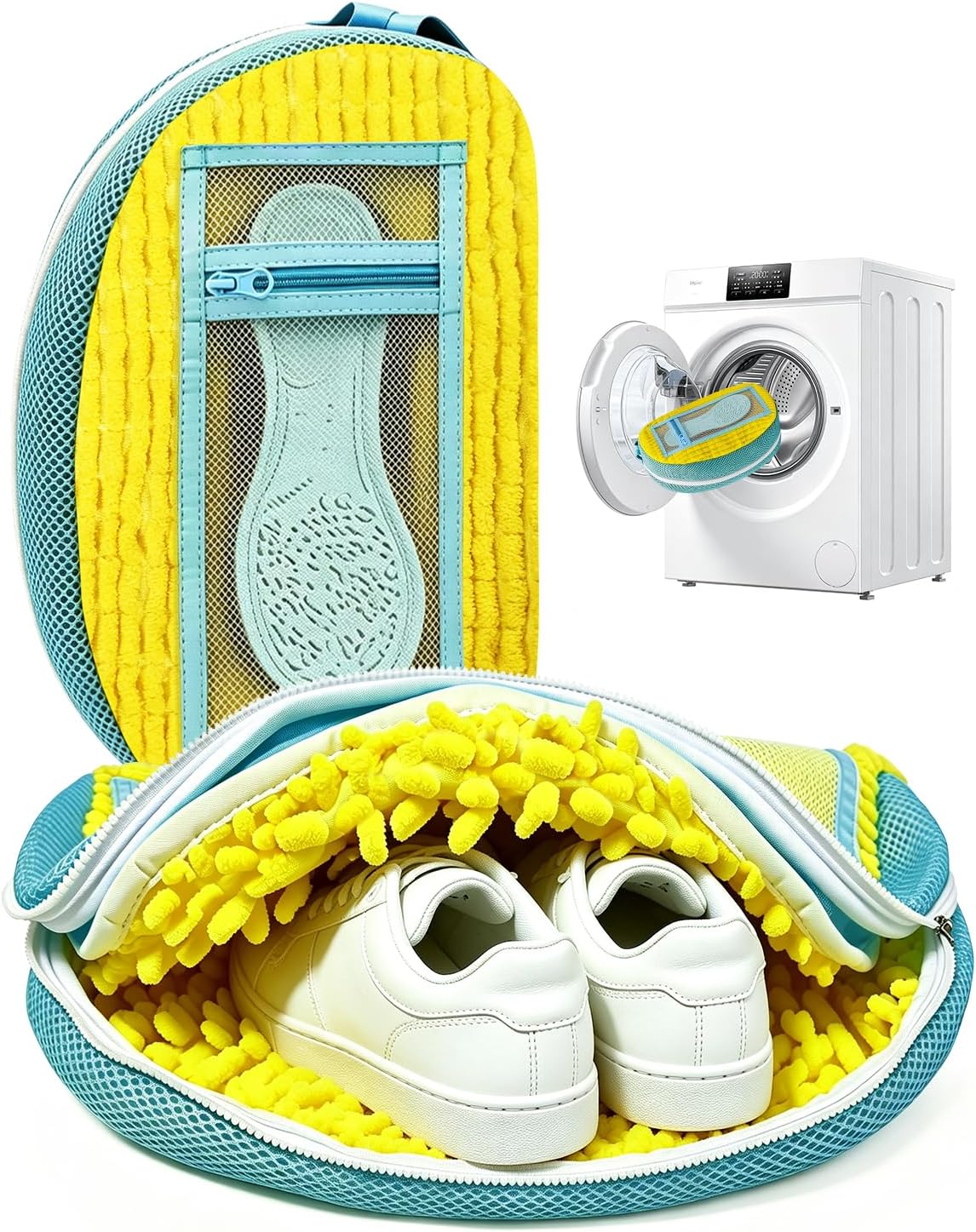 Shoe Washing Bag, Laundry Shoe Bag for Washer and Dryer, Sneaker Cleaning Protection Bag for Tennis, Casual, Athletic Shoes, with Mesh Pocket for Insoles, Self-Locking Zipper (Grey 2pcs)
