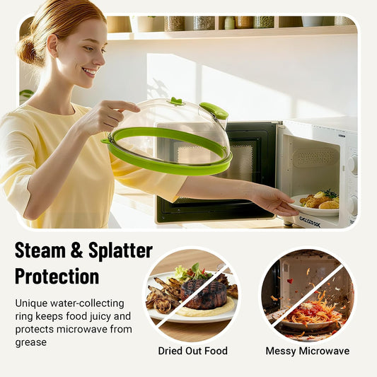 Microwave Splatter Cover with Water Steamer, 10 Inch, Integrated Handle
