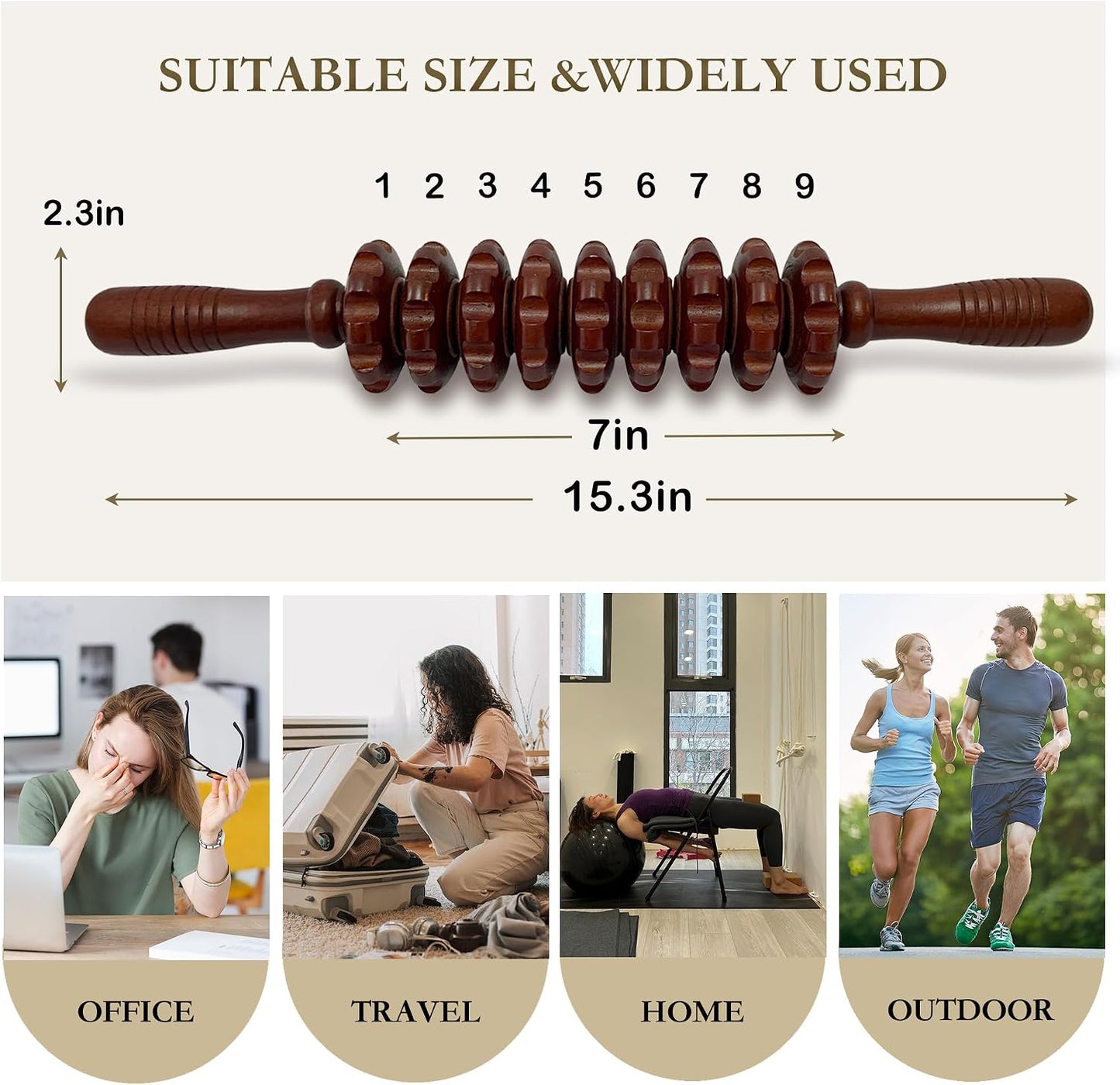 Manual Wood Therapy Massage Stick, Wooden Cellulite Muscle Roller for Legs | Body Sculpting, Lymphatic Drainage Massager, Wooden Massage Tools for Trigger Points Relief, Sore Muscle Recovery