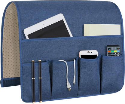 Remote Control Holders for Armchairs, Couch Caddy, Featuring Non-Slip Bases | 5 Pockets Bedside Storage Pocket for TV Remote Holder, Phone Tablet Kindle, Magazines, Gifts for Seniors (Beige, 35"X12.4")