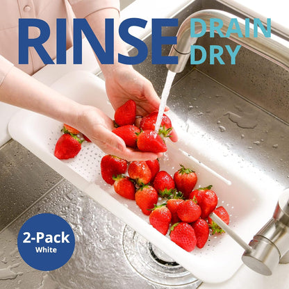 Blue Ginkgo Over Sink Colander, Extendable Kitchen Strainer, Grey | Fits Most Sinks. Rinse, Drain and Dry with Ease.