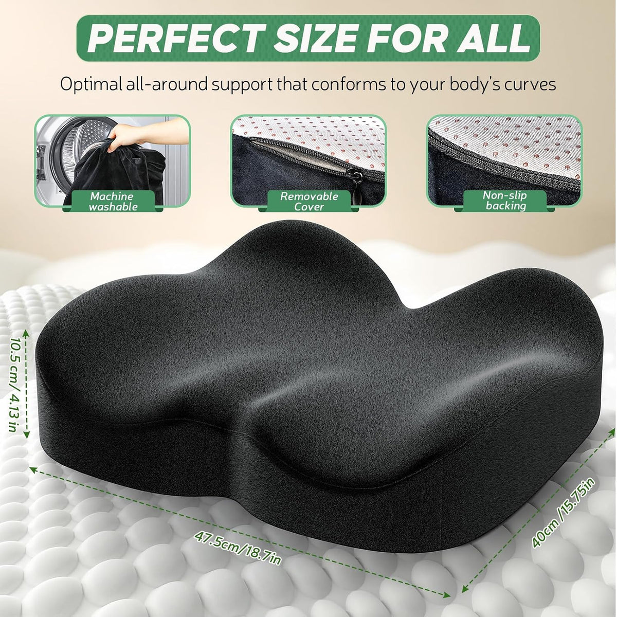 Benazcap Seat Cushion - Memory Foam Car Seat Pad - Sciatica & Lower Back Pain Relief - Car Seat Cushions for Driving - Road Trip Essentials for Drivers, Green