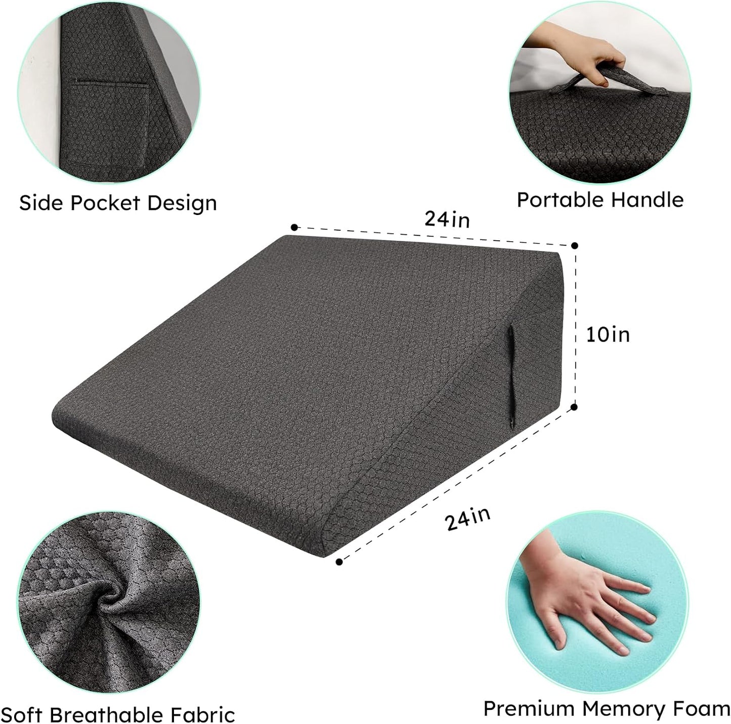 Bedluxe Wedge Pillow, 10 inch Bed Wedge Pillow for Headboard, Pillow Wedge for Acid Reflux Relief, Sleeping, Back Pain Relief, Snoring, Triangle Pillow Wedge, White/Grey