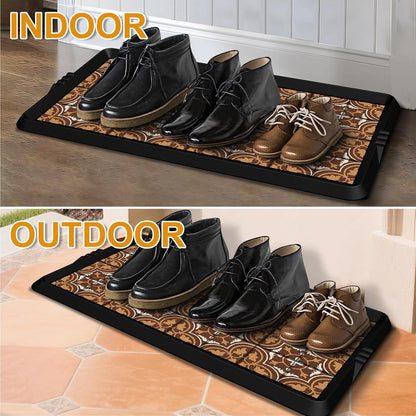 BEHERO Boot Tray Shoe Mat, Rubber Shoe Matt Tray Indoor/Outdoor Use, 16" x27.5" Shoe Cleaning Mat Non-Slip with Raised Edge for Entryways, Decks, and Patios (Black)