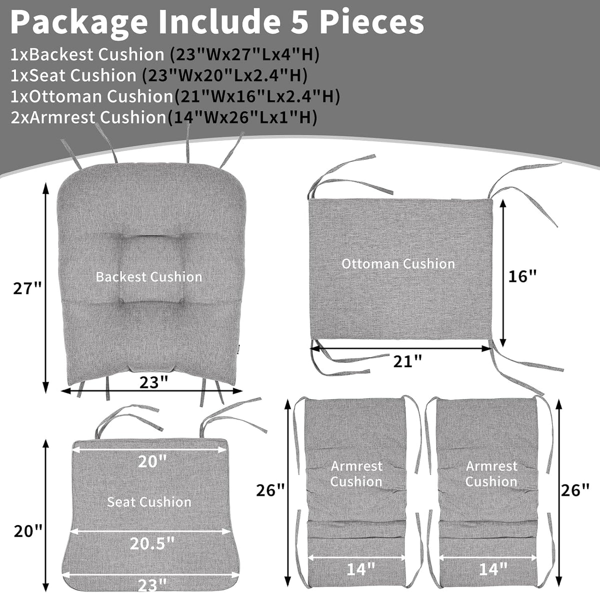 BUYUE Glider Rocker Replacement Cushion 5 PCS with Ties, Linen High-Density Foam Non-Slip & Washable Rocking Chair Pads for Sitting,Red