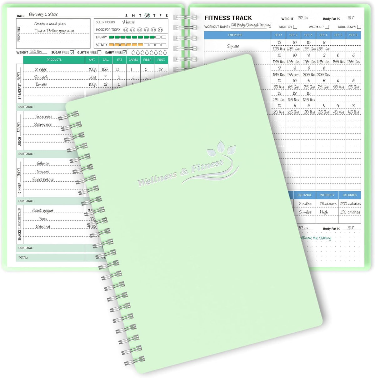 Wellness Planner & Fitness Log - Daily Diet & Health Journal with Weight Loss, Wellness Journal Notebook for Tracking Fitness, Sleep, Nutrition, Meal, Habits, A5(5.8 x 8.6 inch) (Green)