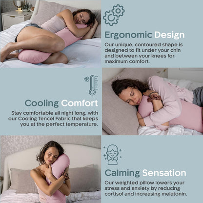 SleepCloud Weighted Body Pillow 6.5lbs, Cooling Tencel Cover, 41” x 10”