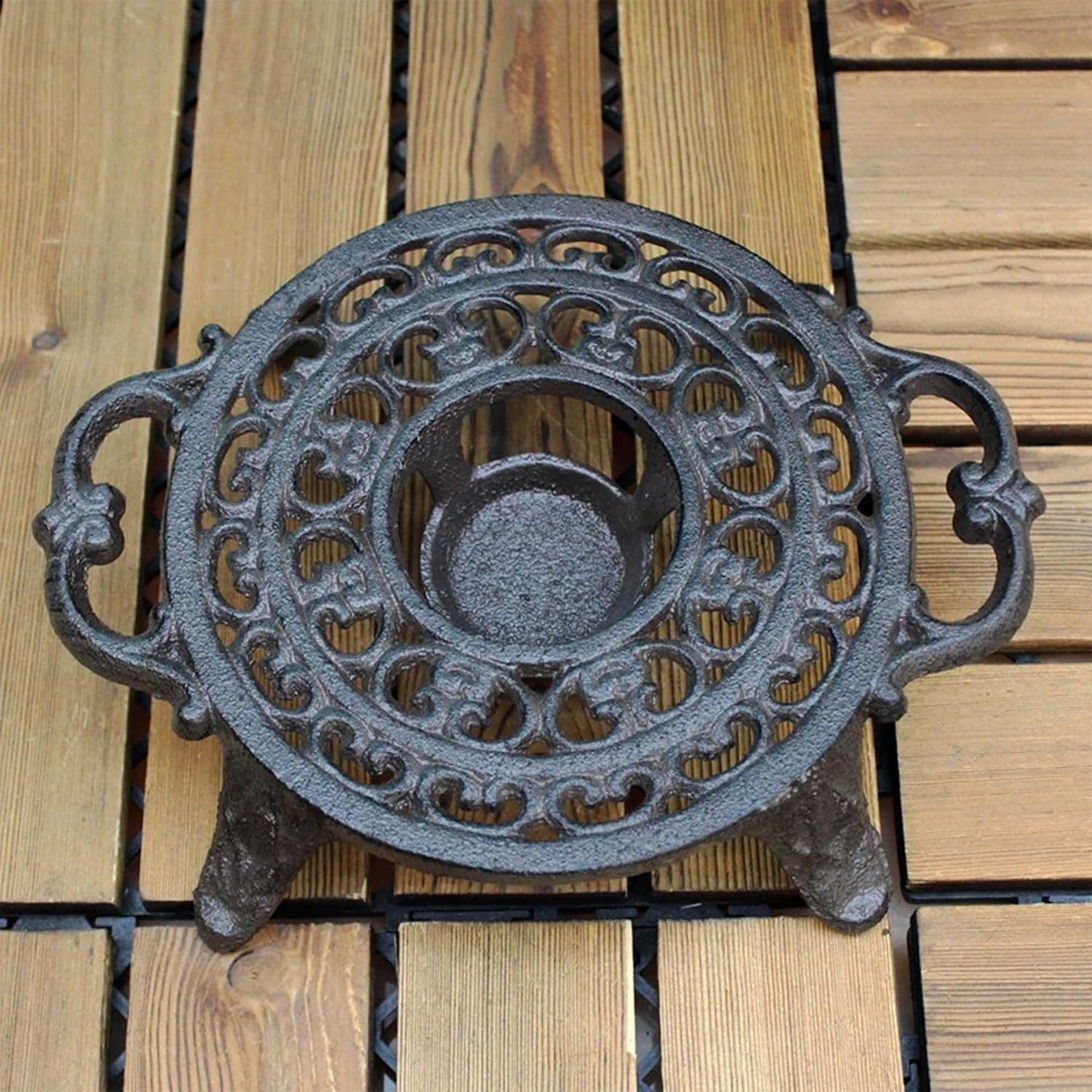 6.1 Inches Cast Iron Teapot Warmer Dish Cups Trivet,Flower-Shaped Design with Tealight Holder - Heavy Duty & Decorative Candle Holder Stands for Heat Food Coffee Milk or Tea