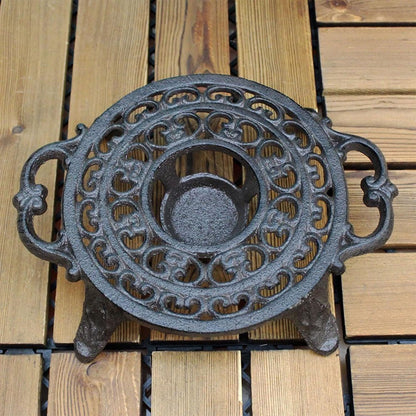 6.1 Inches Cast Iron Teapot Warmer Dish Cups Trivet,Flower-Shaped Design with Tealight Holder - Heavy Duty & Decorative Candle Holder Stands for Heat Food Coffee Milk or Tea